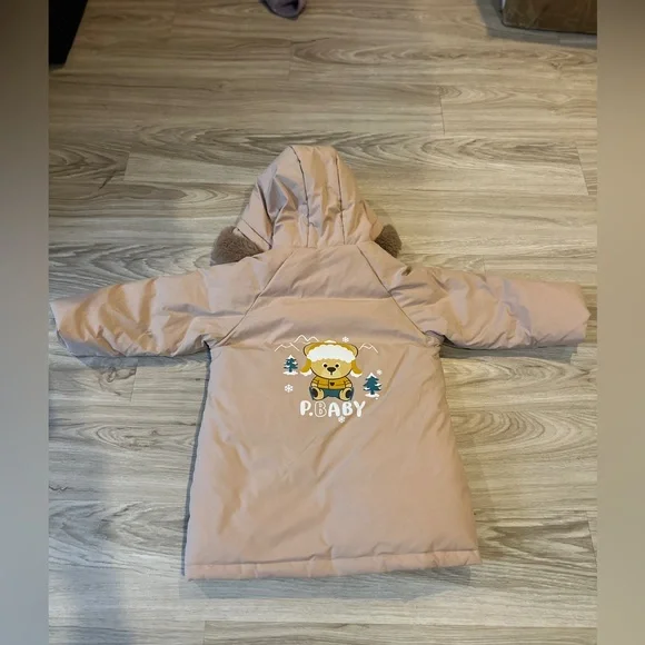 Paw Paw Baby Hooded Winter Coat Beige Teddy Bear Patch Size 100 (18–24M) - Picture 2 of 10